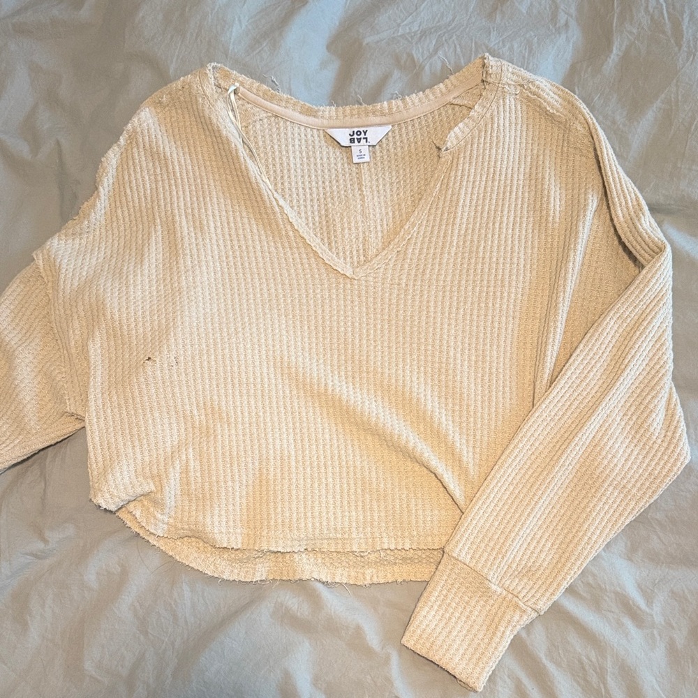 JoyLab Cream Ribbed Long Sleeve Top